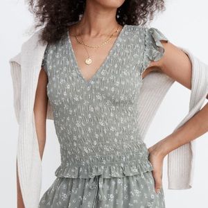 Madewell Lucie Floral V-Neck Smocked Top L 10